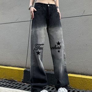 High-Waisted Women's American-Style Jeans, Slimming Loose-Fitting Straight-Leg Wide-Leg Pants, Trendy Casual Fashion
