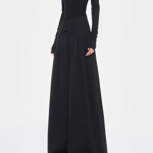 High-Waisted Wool Wide-Leg Suit Pants for Women with Diagonal Buckle Design - Casual 90s Inspired Trousers