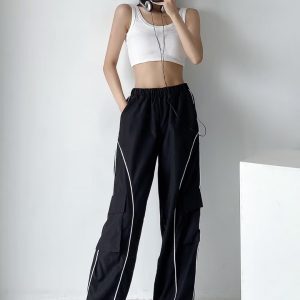 High-Waisted Y2K Jazz Dance Hip Hop Pants for Women - Retro American Casual Wide-Leg Trousers