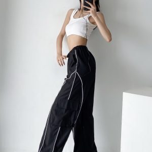High-Waisted Y2K Jazz Dance Hip Hop Pants for Women - Retro American Casual Wide-Leg Trousers