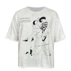 Holiday Carnival Short Sleeve Bamboo Cotton T-Shirt with Rolled Cuffs - Casual Y2K Wide Fit Tee