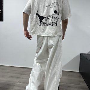 Holiday Carnival Short Sleeve Bamboo Cotton T-Shirt with Rolled Cuffs - Casual Y2K Wide Fit Tee