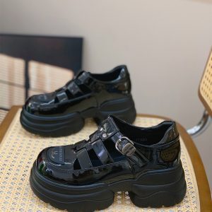 Hollow Breathable Roman Sandals for Women, Height Increasing Slimming Design, British Style Pig Cage Shoes, Summer 2025 Fashion