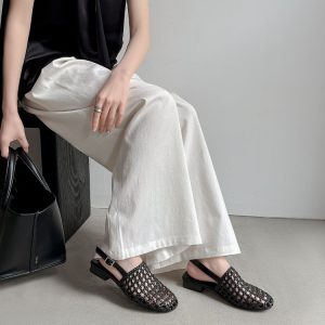 Hollow Woven Open-Toe Sandals for Women - Designer Flat Roman Shoes for Vacation and Beach Wear
