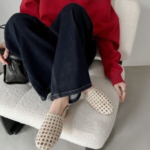 Hollow Woven Open-Toe Sandals for Women - Designer Flat Roman Shoes for Vacation and Beach Wear