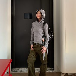Hooded Long Sleeve T-Shirt for Women - Spring American Vintage Style, Slim Fit, Waist-Defining, Casual Fashion Top