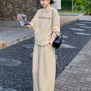 Hooded Sweatshirt and Wide-Leg Pants Two-Piece Set for Women - 2025 Early Spring Internet Celebrity Street Style Casual Fashion