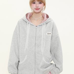Hooded Zipper Plaid Sweatshirt Jacket for Women - Korean Style Casual Layering for Spring and Autumn