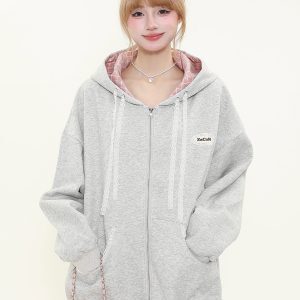 Hooded Zipper Plaid Sweatshirt Jacket for Women - Korean Style Casual Layering for Spring and Autumn