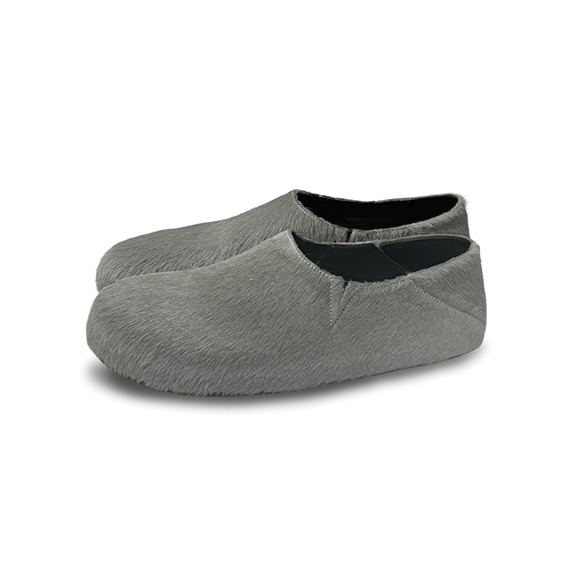 Horsehair Mule Shoes with Tanned Leather and Rubber Sole - Stylish Slip-On Design for Effortless Chic