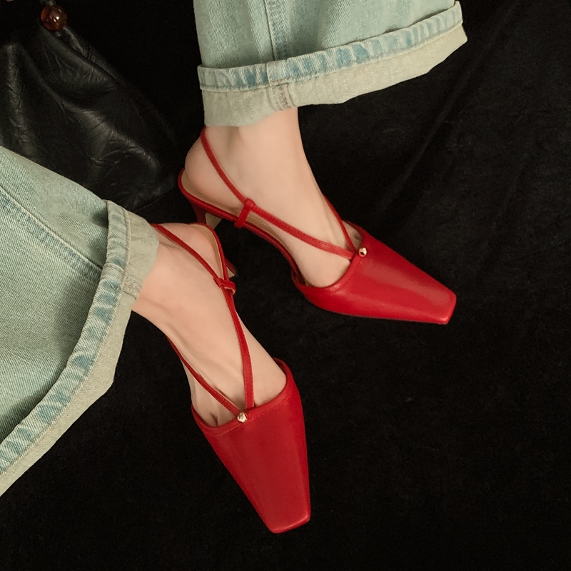 Hot Red Backless Stiletto Heels for Women - Chunky Heel, Square Toe French Style Sandals Perfect for Summer Fashion