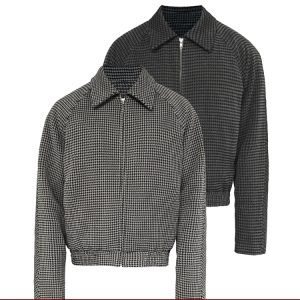 Houndstooth Jacket with Curved Raglan Sleeves and Jacquard Texture - Trendy Fashion Outerwear for Modern Style