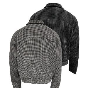 Houndstooth Jacket with Curved Raglan Sleeves and Jacquard Texture - Trendy Fashion Outerwear for Modern Style