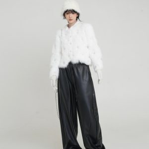 Imitation Mink Fur Lapel Long Sleeve Sweater Coat for Women - Elegant Loose Knit Cardigan Top in Korean Style for Autumn Winter