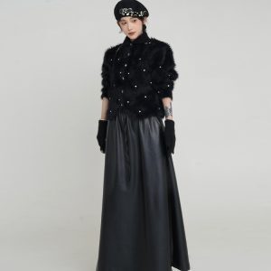 Imitation Mink Fur Lapel Long Sleeve Sweater Coat for Women - Elegant Loose Knit Cardigan Top in Korean Style for Autumn Winter