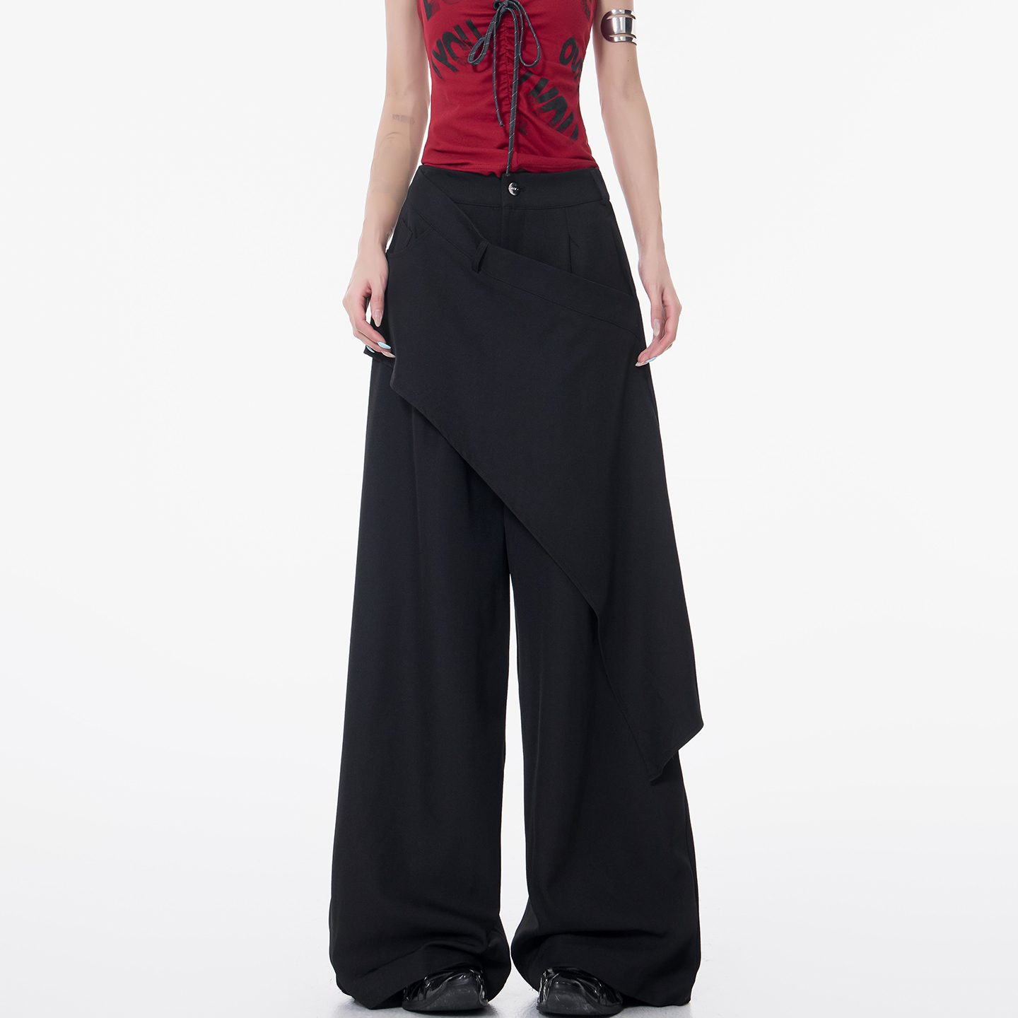 Irregular Faux Two-Piece Spliced Suit Pants for Women - Summer High-Waisted Straight Drape Trousers, Chic Korean Style Fashion