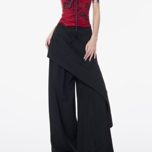 Irregular Faux Two-Piece Spliced Suit Pants for Women - Summer High-Waisted Straight Drape Trousers, Chic Korean Style Fashion