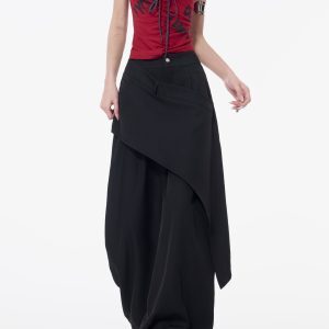 Irregular Faux Two-Piece Spliced Suit Pants for Women - Summer High-Waisted Straight Drape Trousers, Chic Korean Style Fashion