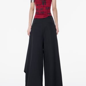 Irregular Faux Two-Piece Spliced Suit Pants for Women - Summer High-Waisted Straight Drape Trousers, Chic Korean Style Fashion