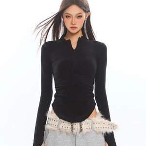 Irregular Hem Slim Fit T-Shirt for Women - Pure Desire Autumn Winter Basic Layering Top, Hot Girl Style, Casual Chic Fashion