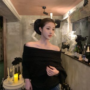 Irregular Knitted Sweater Top for Early Autumn in Easy Mengling Style - Cozy Fashion for 90s and Y2K Inspired Outfits