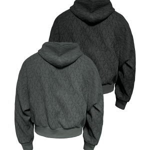 Jacquard Zipper Hoodie with Short Wide Raglan Sleeves and Drawstring Pleats - Stylish Textured Layering Piece