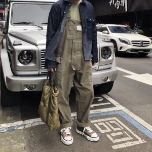Japanese Retro Amekaji Loose Suspender Jumpsuit Pants for Men & Women, Workwear Set, Casual 90s Style Fashion