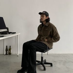Japanese Retro Clean Fit Short Corduroy Work Jacket for Men - Autumn Winter American Casual Outerwear