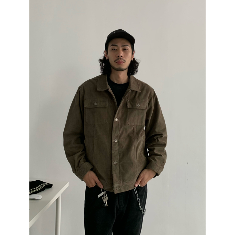 Japanese Retro Clean Fit Short Corduroy Work Jacket for Men - Autumn Winter American Casual Outerwear