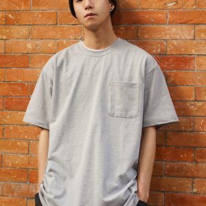 Japanese Street Style Loose Fit Solid Color Short Sleeve T-Shirt for Men - Basic Round Neck Heavyweight Cotton Pocket Tee