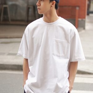 Japanese Street Style Loose Fit Solid Color Short Sleeve T-Shirt for Men - Basic Round Neck Heavyweight Cotton Pocket Tee