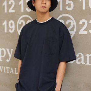 Japanese Street Style Loose Fit Solid Color Short Sleeve T-Shirt for Men - Basic Round Neck Heavyweight Cotton Pocket Tee