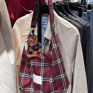 Japanese-Style Checkered Canvas Bag 2024 - Versatile Large Capacity Commuting Shoulder Crossbody Tote