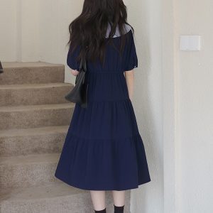 Japanese-Style Doll Collar Dress for Women, Summer 2025, Slimming Long Dress, College Wind, Age-Reducing, Flattering for Curvy Figures