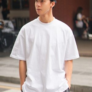 Japanese Style Heavyweight Solid Color Short Sleeve T-Shirt for Men and Women - Summer Round Neck Loose Fit Cotton Tee
