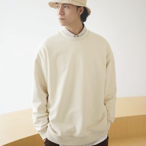 Japanese-Style Heavyweight Solid Color Sweatshirt - Unisex Loose Drop Shoulder Long Sleeve Top for Casual Wear