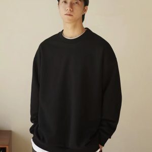 Japanese-Style Heavyweight Solid Color Sweatshirt - Unisex Loose Drop Shoulder Long Sleeve Top for Casual Wear