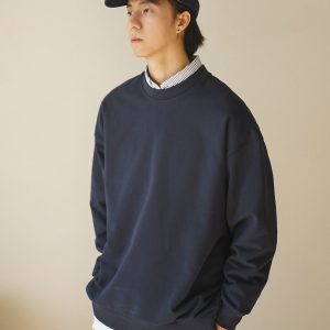 Japanese-Style Heavyweight Solid Color Sweatshirt - Unisex Loose Drop Shoulder Long Sleeve Top for Casual Wear