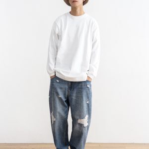 Japanese-style Loose Solid Color Heavyweight Pure Cotton Long Sleeve T-shirt Unisex Basic Round Neck Top