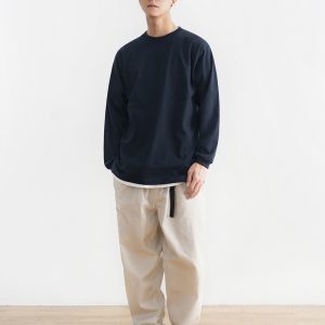 Japanese-style Loose Solid Color Heavyweight Pure Cotton Long Sleeve T-shirt Unisex Basic Round Neck Top