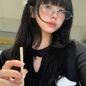 Japanese-Style Metallic Silver Polygonal GM Glasses - Korean Small Square Frame, Anti-Blue Light, Prescription Ready for Women