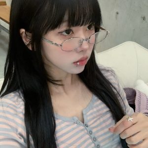 Japanese-Style Metallic Silver Polygonal GM Glasses - Korean Small Square Frame, Anti-Blue Light, Prescription Ready for Women