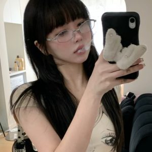 Japanese-Style Metallic Silver Polygonal GM Glasses - Korean Small Square Frame, Anti-Blue Light, Prescription Ready for Women