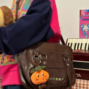 Japanese-Style Retro PU Tote Bag for Women - Versatile Large Capacity Shoulder Crossbody Commuter Bag for College Students