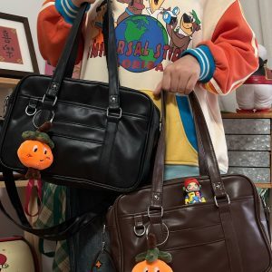 Japanese-Style Retro PU Tote Bag for Women - Versatile Large Capacity Shoulder Crossbody Commuter Bag for College Students