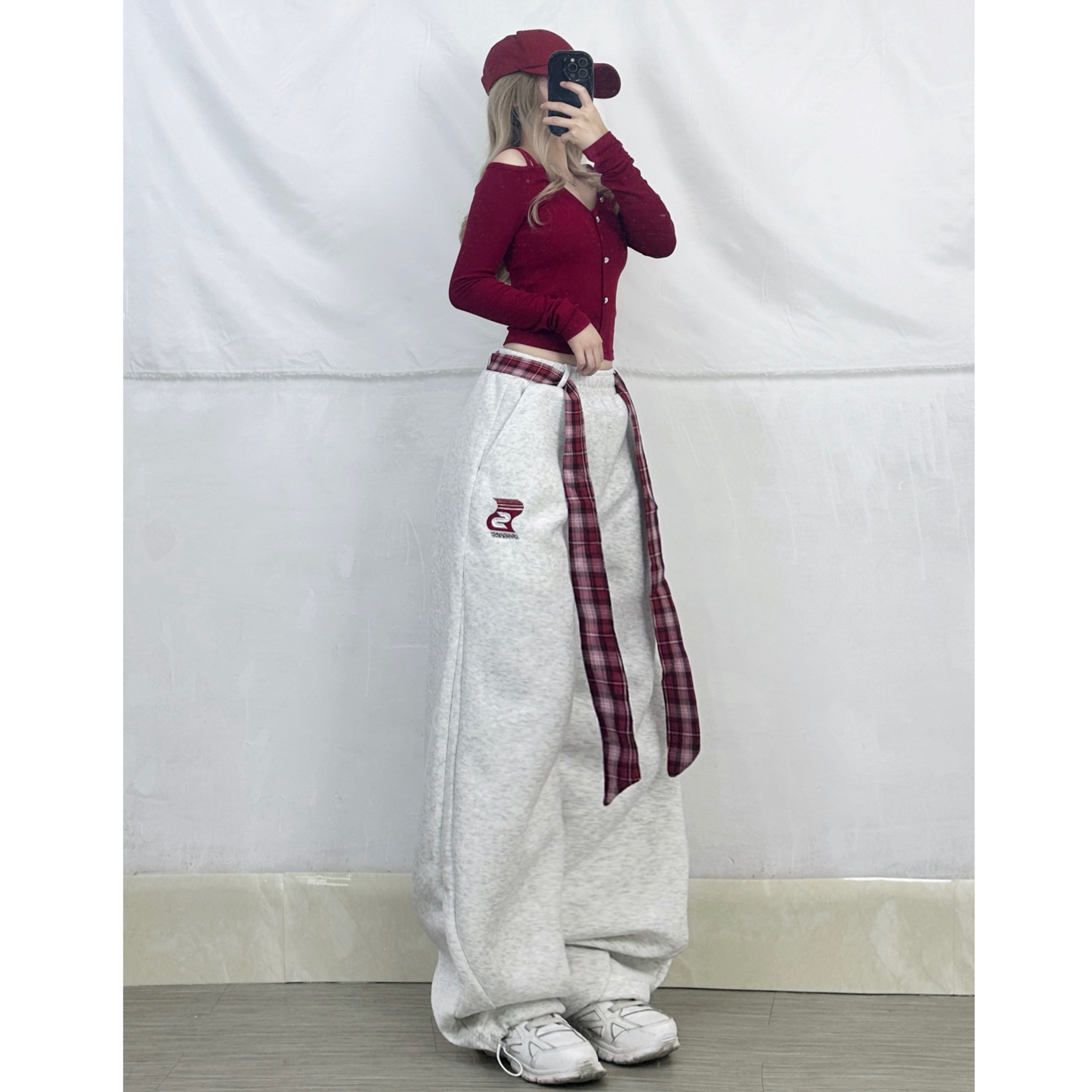 K-pop Inspired Double Waist Tie Sports Pants with Draped Belt - Casual Women's Fashion for Dance & Everyday Wear
