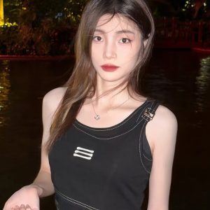 K-pop Inspired Girl Group Fake Two-Piece Jazz Dance Outfit - Black Camisole for Music Festival Performance Wear