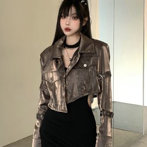 K-pop Inspired Spicy Girl Short Jacket, Niche Jazz Dance Golden Top, American Style Performance Outfit for Women