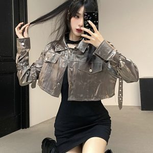 K-pop Inspired Spicy Girl Short Jacket, Niche Jazz Dance Golden Top, American Style Performance Outfit for Women