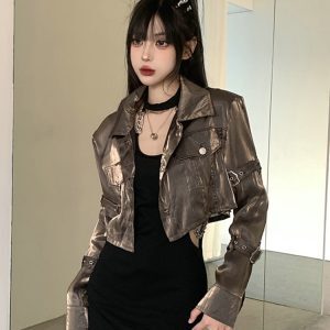 K-pop Inspired Spicy Girl Short Jacket, Niche Jazz Dance Golden Top, American Style Performance Outfit for Women